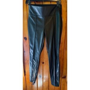 Nine West Leggings High Waist Black Faux Leather Career Party Size Small‎